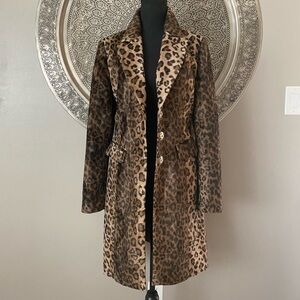 Designer Guess by Marciano Velvet Faux Fur Leopard Print Classic Trench Coat